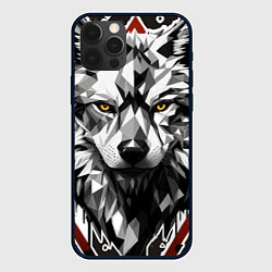 Чехол iPhone 12 Pro Черный волк - полигональная голова зверя
