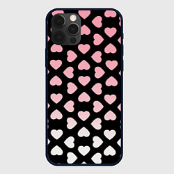 Чехол iPhone 12 Pro Розовые сердечки на чёрном