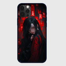 Чехол iPhone 12 Pro Девушка из аниме и красные печати