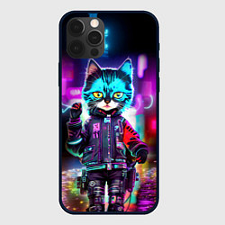 Чехол iPhone 12 Pro Cool kitten - cyberpunk - neon glow