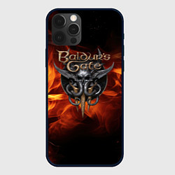 Чехол iPhone 12 Pro Baldurs Gate 3 fire logo