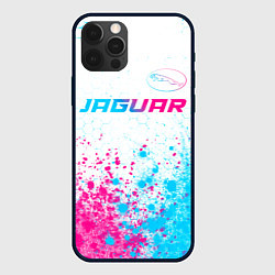 Чехол для iPhone 12 Pro Jaguar neon gradient style: символ сверху, цвет: 3D-черный