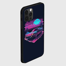 Чехол для iPhone 12 Pro Пальмы и гоночная машина в пурпурном свечении, цвет: 3D-черный — фото 2