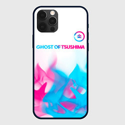 Чехол для iPhone 12 Pro Ghost of Tsushima neon gradient style: символ свер, цвет: 3D-черный
