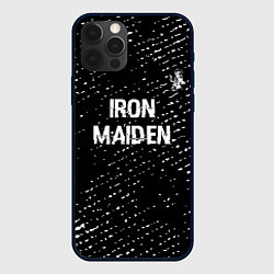 Чехол iPhone 12 Pro Iron Maiden glitch на темном фоне: символ сверху