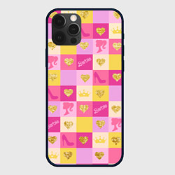 Чехол iPhone 12 Pro Барби: желтые и розовые квадраты паттерн