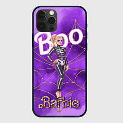 Чехол для iPhone 12 Pro Барби в костюме скелета: паутина и фиолетовый дым, цвет: 3D-черный