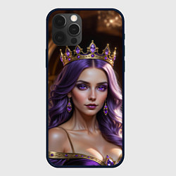 Чехол для iPhone 12 Pro Девушка с фиолетовыми волосами в короне, цвет: 3D-черный