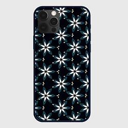 Чехол iPhone 12 Pro Стилизованные цветы чёрно-синий