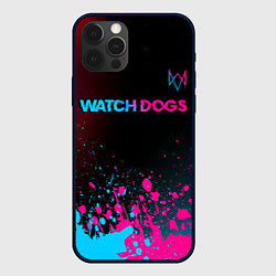 Чехол для iPhone 12 Pro Watch Dogs - neon gradient: символ сверху, цвет: 3D-черный