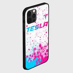 Чехол для iPhone 12 Pro Tesla neon gradient style: символ сверху, цвет: 3D-черный — фото 2