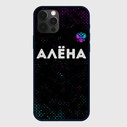 Чехол для iPhone 12 Pro Алёна и неоновый герб России: символ сверху, цвет: 3D-черный