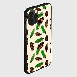 Чехол для iPhone 12 Pro Зимний узор - еловые ветки и шишки, цвет: 3D-черный — фото 2
