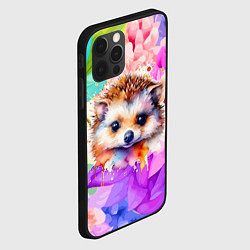 Чехол для iPhone 12 Pro Ежик в цветах, цвет: 3D-черный — фото 2