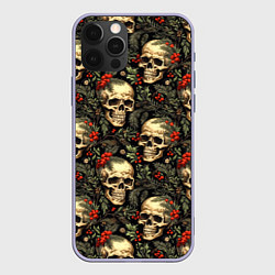 Чехол для iPhone 12 Pro Череп рябина шишки и хвойные ветки, цвет: 3D-светло-сиреневый