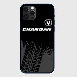 Чехол iPhone 12 Pro Changan speed на темном фоне со следами шин: симво