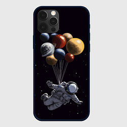 Чехол для iPhone 12 Pro Космонавт с шариками в космосе, цвет: 3D-черный