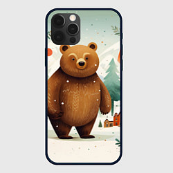 Чехол для iPhone 12 Pro Рождественский мишка фолк-арт, цвет: 3D-черный