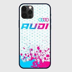 Чехол для iPhone 12 Pro Audi neon gradient style: символ сверху, цвет: 3D-черный