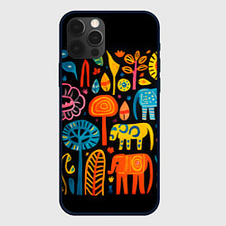 Чехол iPhone 12 Pro Африканский узор со слонами - нейросеть