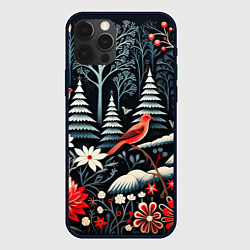 Чехол iPhone 12 Pro Новогодний лес и птицы