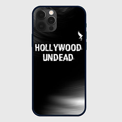 Чехол для iPhone 12 Pro Hollywood Undead glitch на темном фоне посередине, цвет: 3D-черный