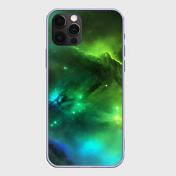 Чехол для iPhone 12 Pro Бескрайний космос зелёный, цвет: 3D-светло-сиреневый