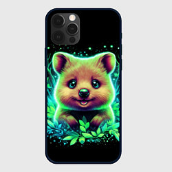 Чехол для iPhone 12 Pro Улыбающийся квокка в неоновых листиках, цвет: 3D-черный
