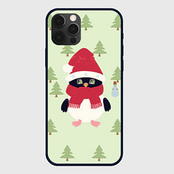 Чехол для iPhone 12 Pro Пингвин в лесу со снеговиком, цвет: 3D-черный