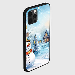 Чехол для iPhone 12 Pro Новогодний городок и снеговики, цвет: 3D-черный — фото 2