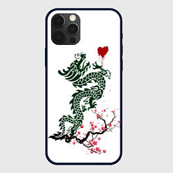 Чехол iPhone 12 Pro Дракон на сакуре