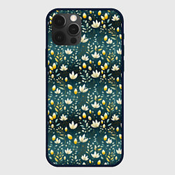 Чехол iPhone 12 Pro Цветочки на зеленом поле паттерн