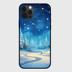 Чехол для iPhone 12 Pro Зима в лесу елочки, цвет: 3D-черный