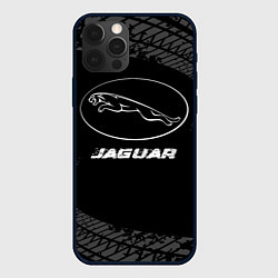 Чехол iPhone 12 Pro Jaguar speed на темном фоне со следами шин