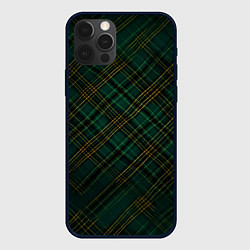 Чехол iPhone 12 Pro Тёмно-зелёная диагональная клетка в шотландском ст