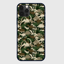 Чехол для iPhone 12 Pro Динозавры - камуфляж, цвет: 3D-черный