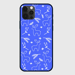 Чехол iPhone 12 Pro Синий рождественский принт с оленями