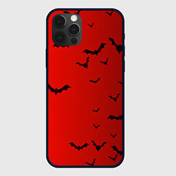 Чехол iPhone 12 Pro Летучие мыши на красном фоне