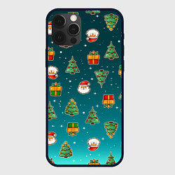 Чехол iPhone 12 Pro Подарки новогодние елки и Санта - паттерн градиент