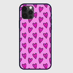 Чехол iPhone 12 Pro Розовые сердечки каракули