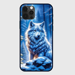 Чехол iPhone 12 Pro Волк в зимнем ночном лесу