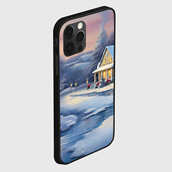 Чехол для iPhone 12 Pro Зимний домик и речка, цвет: 3D-черный — фото 2