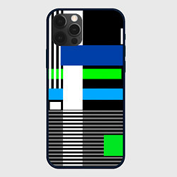 Чехол iPhone 12 Pro Геометрический узор сине -зеленый в стиле пэчворк