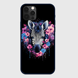 Чехол iPhone 12 Pro Портрет зебры в цветах