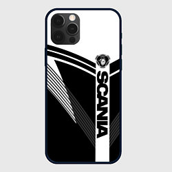 Чехол iPhone 12 Pro Scania логотип на абстрактном фоне