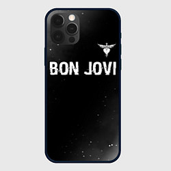 Чехол iPhone 12 Pro Bon Jovi glitch на темном фоне посередине