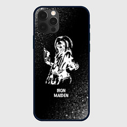 Чехол iPhone 12 Pro Iron Maiden glitch на темном фоне