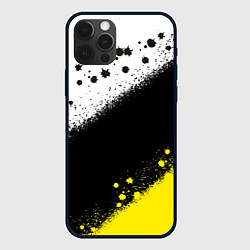 Чехол для iPhone 12 Pro Брызги желто-черных красок, цвет: 3D-черный