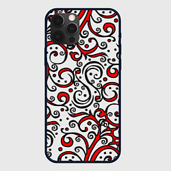Чехол для iPhone 12 Pro Красный кружевной узор, цвет: 3D-черный