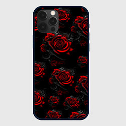 Чехол для iPhone 12 Pro Красные розы цветы, цвет: 3D-черный